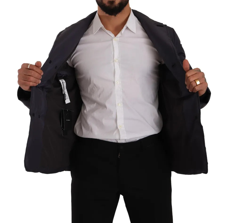 Dolce &amp; Gabbana Blauer Seidenziegenmantel Blouson Winterjacke