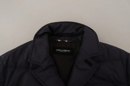 Dolce &amp; Gabbana Blauer Seidenziegenmantel Blouson Winterjacke