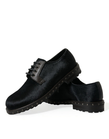 Dolce &amp; Gabbana – Derby-Schuhe „SAN PIETRO“ aus stabilem Pelz in Schwarz