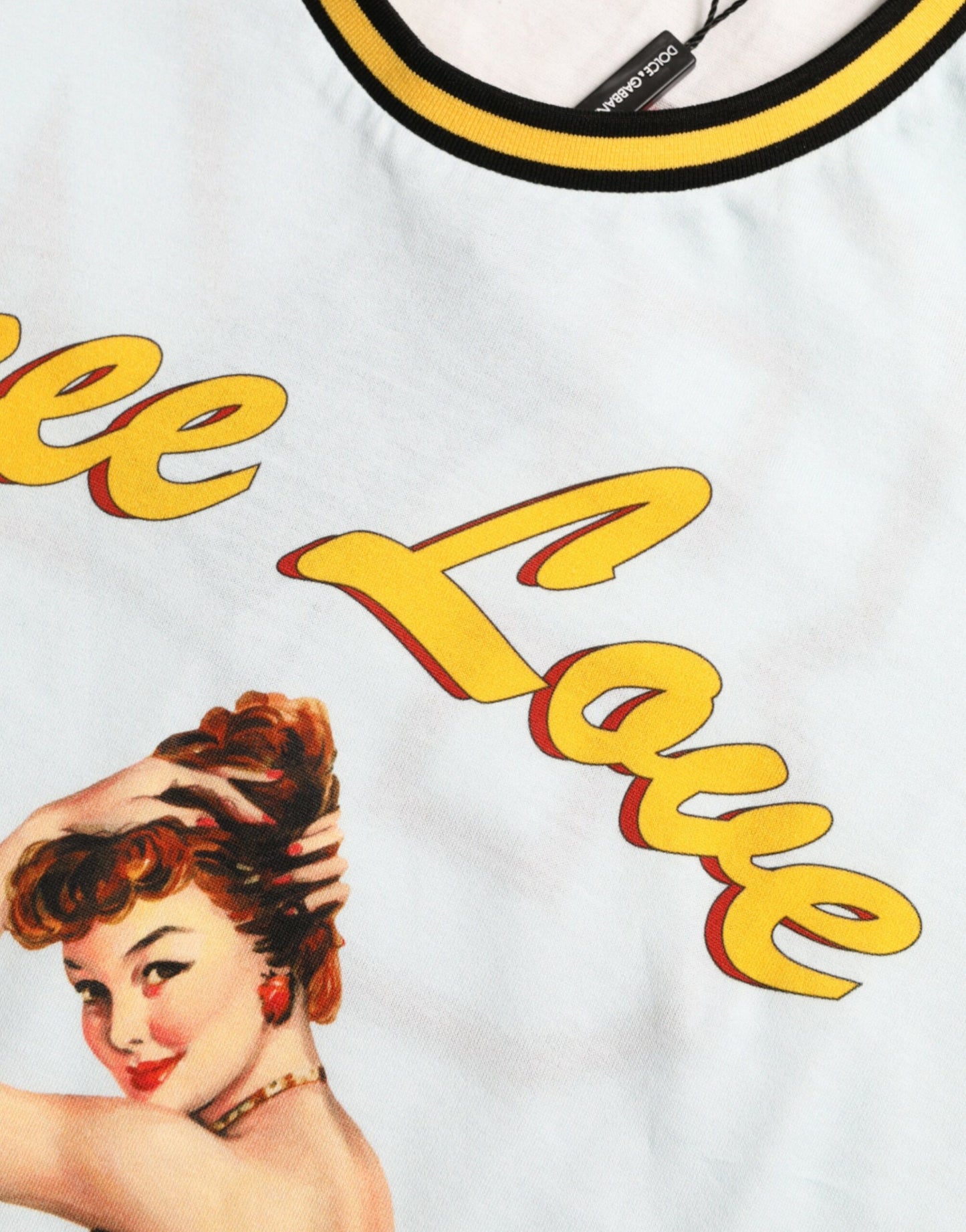 Dolce &amp; Gabbana – Hellblaues T-Shirt „Free Love“ aus Baumwolle mit Rundhalsausschnitt