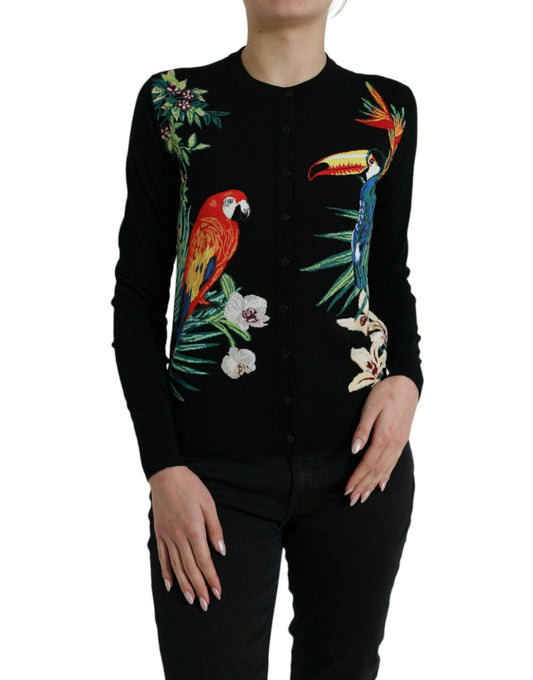 Dolce &amp; Gabbana – Langärmliger Cardigan aus schwarzer Vogelwolle