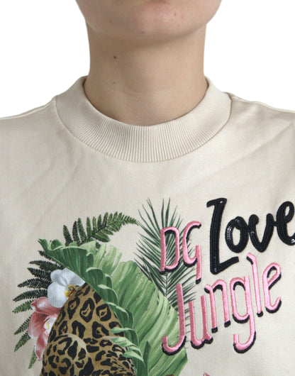 Dolce &amp; Gabbana Beige Pullover aus Baumwolle mit Dschungel-Print