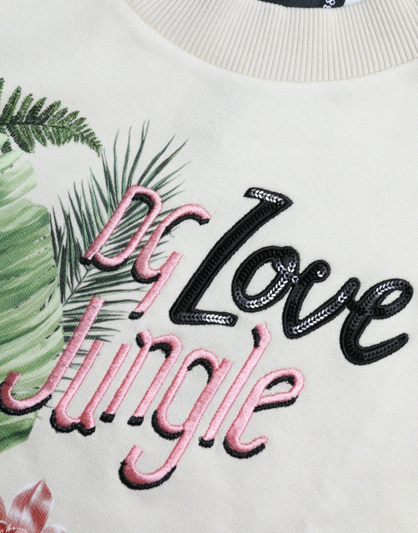 Dolce &amp; Gabbana Beige Pullover aus Baumwolle mit Dschungel-Print