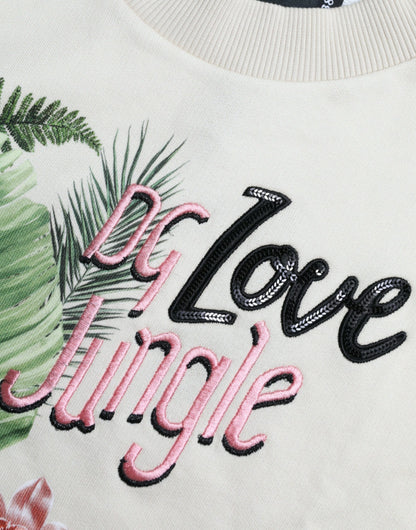 Dolce &amp; Gabbana Beige Pullover aus Baumwolle mit Dschungel-Print