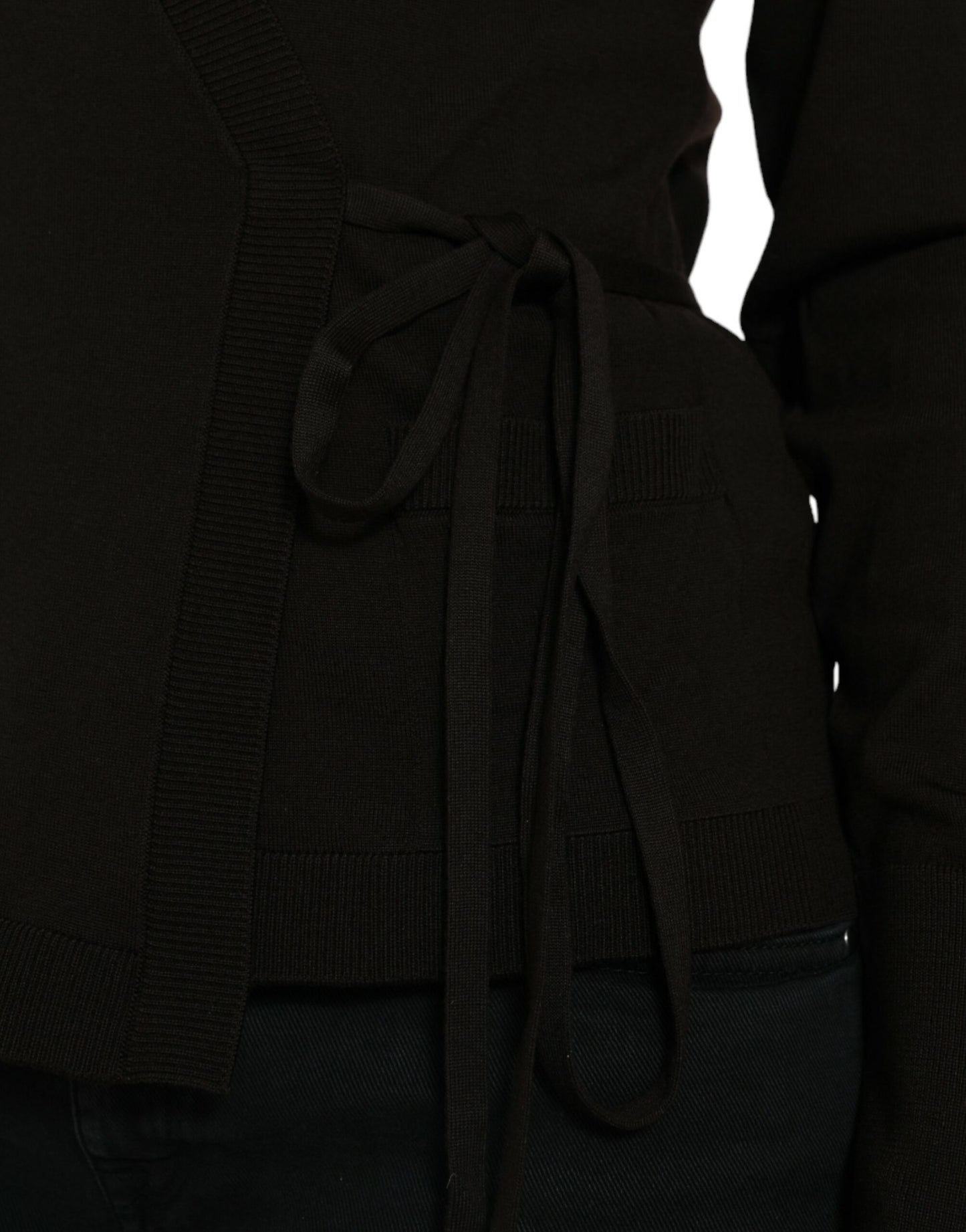 Dolce &amp; Gabbana – Schwarzer Cardigan aus Wolle mit V-Ausschnitt und gekreuztem Saum