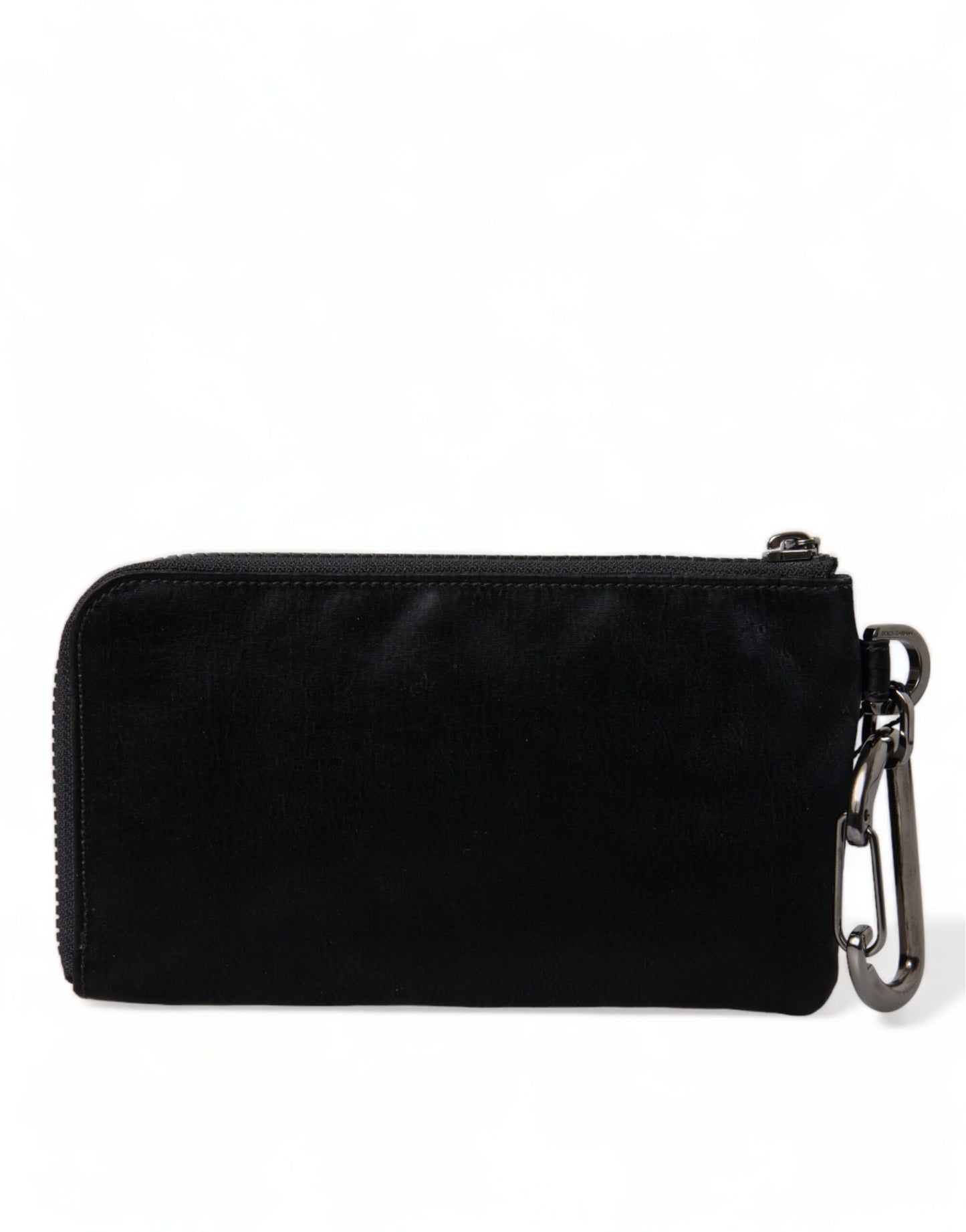 Dolce &amp; Gabbana – Schwarze Clutch aus Nylon mit Schlüsselanhänger und Logo-Plakette