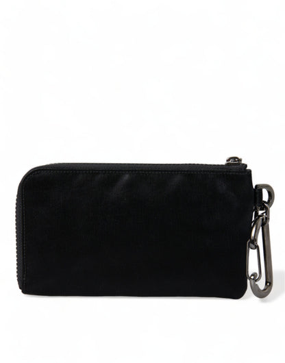 Dolce &amp; Gabbana – Schwarze Clutch aus Nylon mit Schlüsselanhänger und Logo-Plakette