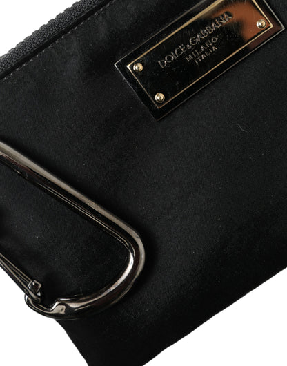 Dolce &amp; Gabbana – Schwarze Clutch aus Nylon mit Schlüsselanhänger und Logo-Plakette