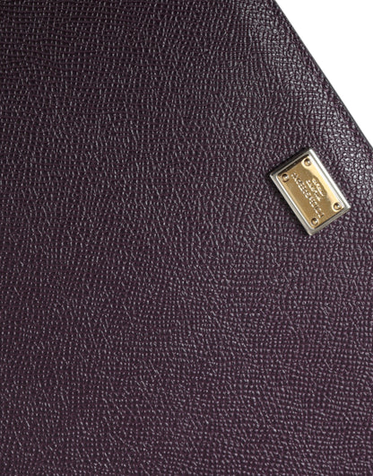 Dolce &amp; Gabbana Dunkelbraune Tablet-Hülle aus Leder mit Logo-Plakette