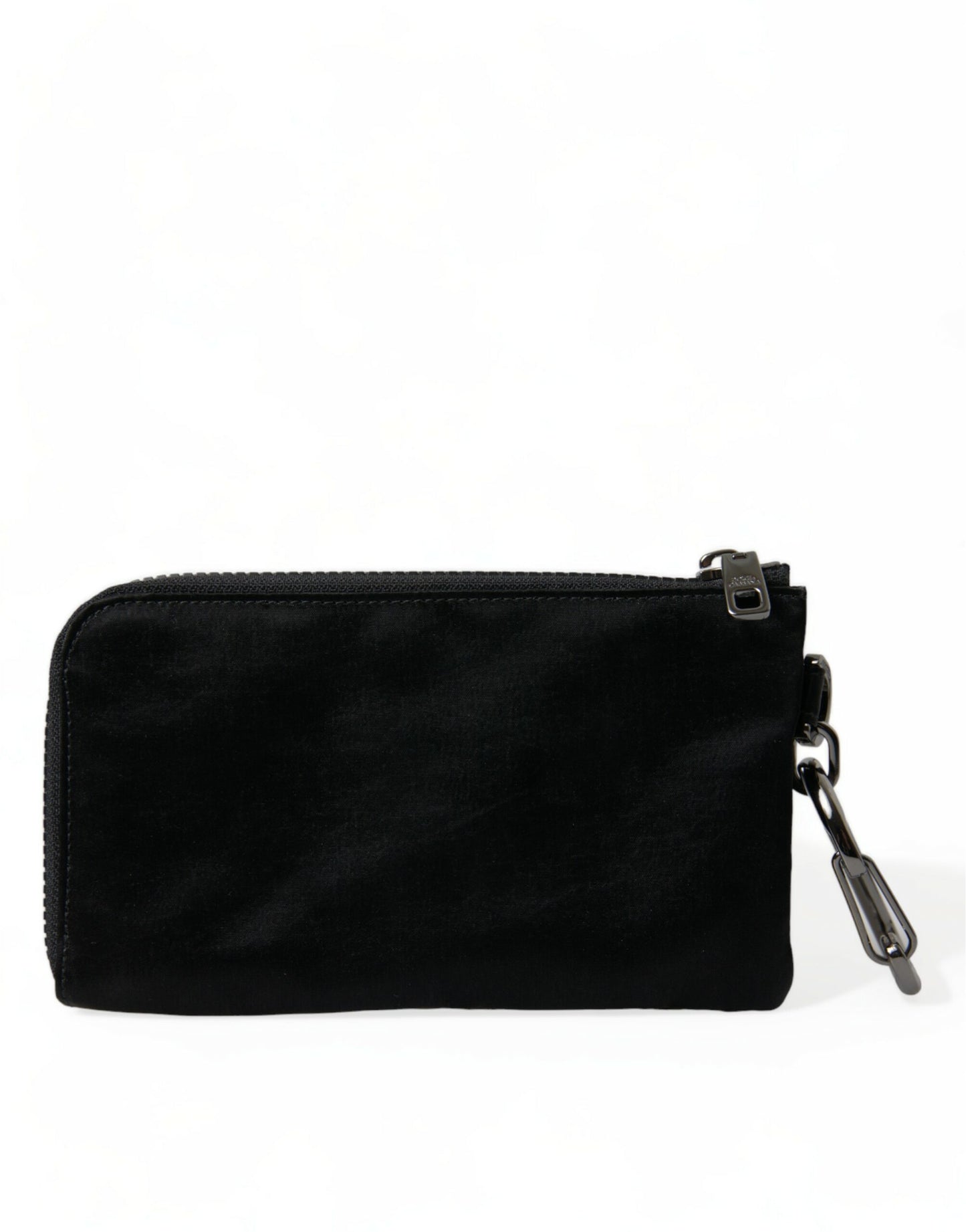 Dolce &amp; Gabbana – Schwarze Clutch aus Nylon mit Schlüsselanhänger und Logo-Plakette