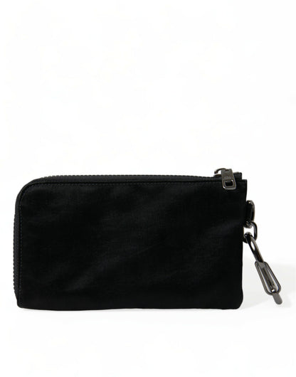 Dolce &amp; Gabbana – Schwarze Clutch aus Nylon mit Schlüsselanhänger und Logo-Plakette