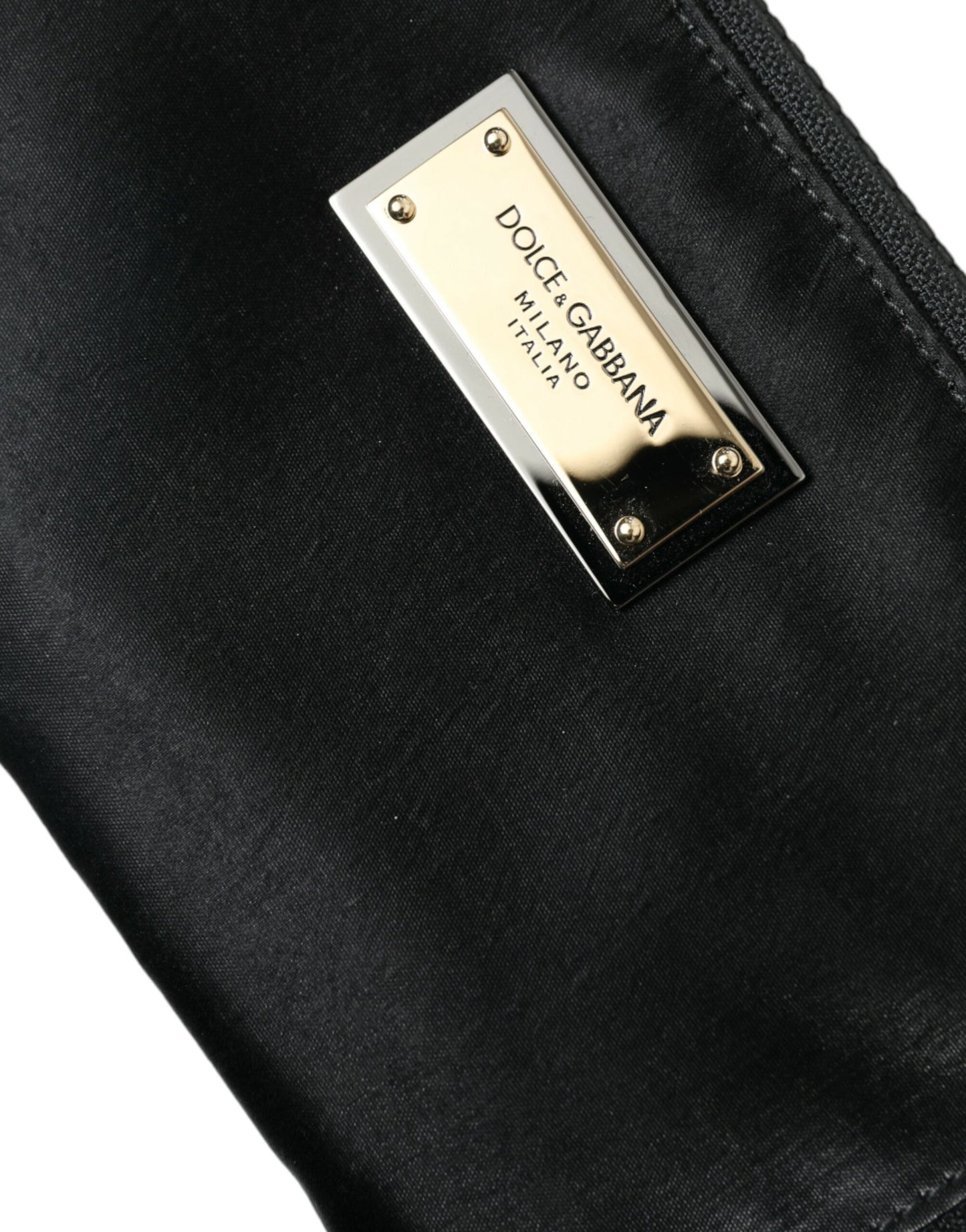 Dolce &amp; Gabbana – Schwarze Clutch aus Nylon mit Schlüsselanhänger und Logo-Plakette