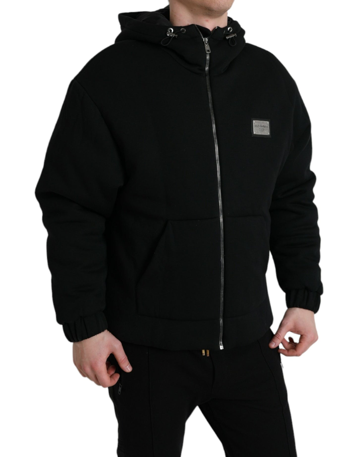 Dolce &amp; Gabbana – Schwarze Bomberjacke aus Baumwolle mit Kapuze und Logo