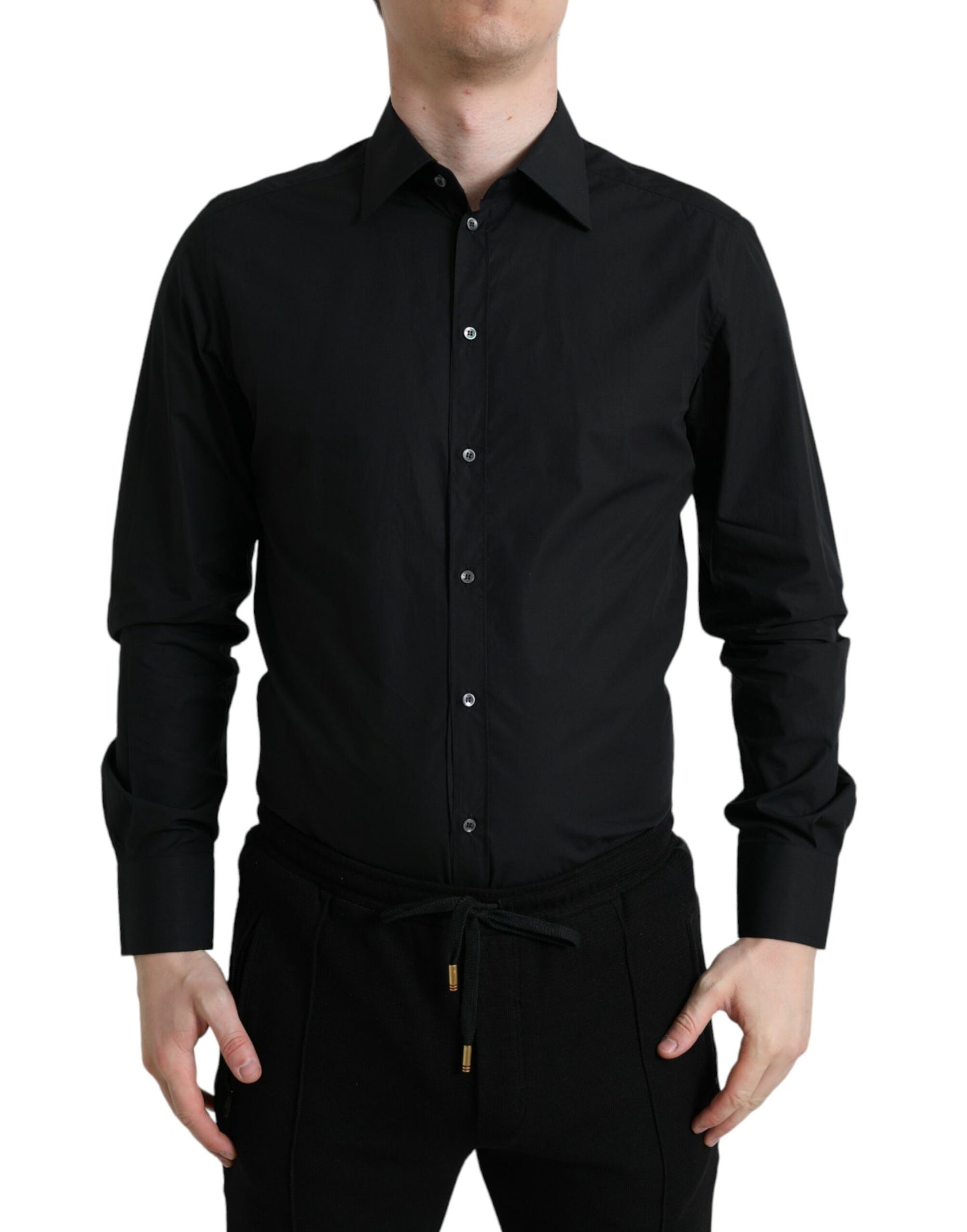 Dolce &amp; Gabbana Schwarzes Herren-Formalhemd aus Baumwolle in Gold