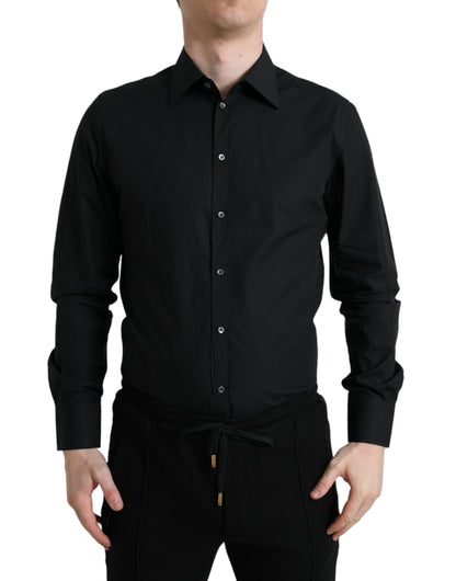 Dolce &amp; Gabbana Schwarzes Herren-Formalhemd aus Baumwolle in Gold