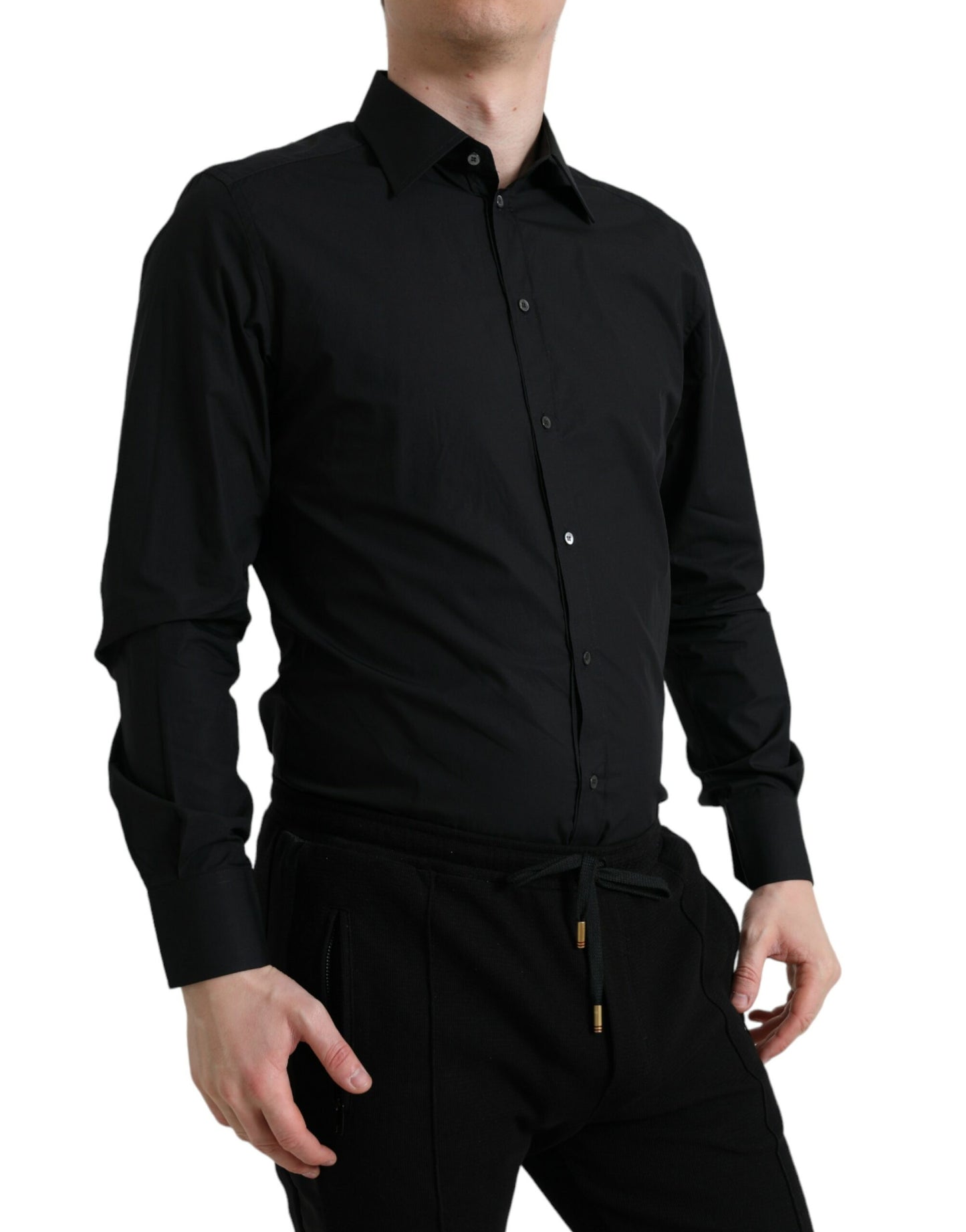 Dolce &amp; Gabbana Schwarzes Herren-Formalhemd aus Baumwolle in Gold