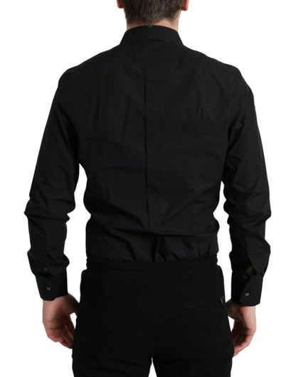 Dolce &amp; Gabbana Schwarzes Herren-Formalhemd aus Baumwolle in Gold