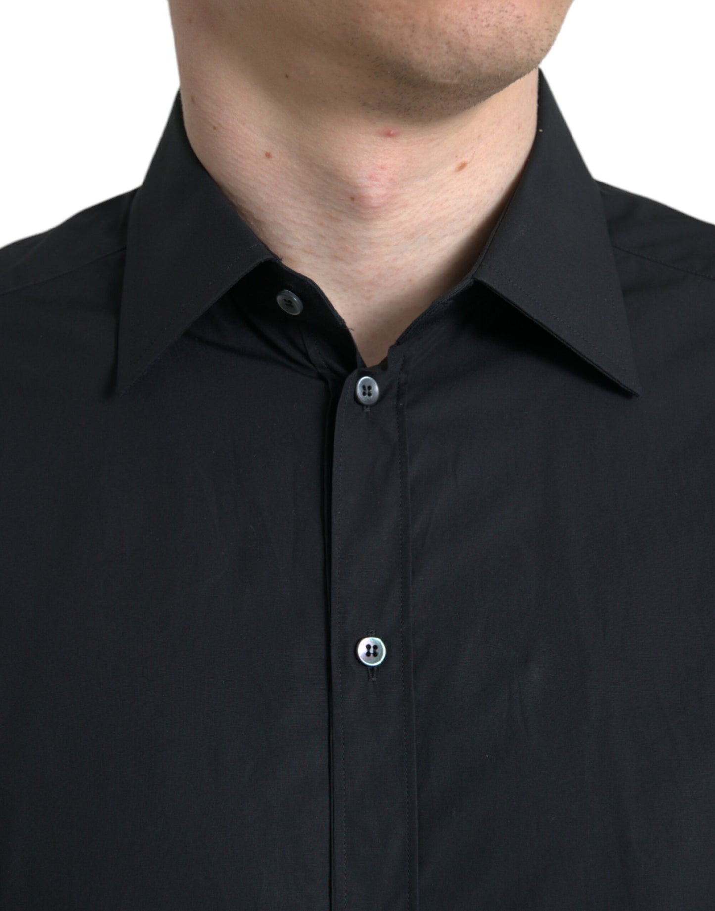 Dolce &amp; Gabbana Schwarzes Herren-Formalhemd aus Baumwolle in Gold