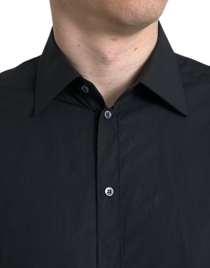 Dolce &amp; Gabbana Schwarzes Herren-Formalhemd aus Baumwolle in Gold