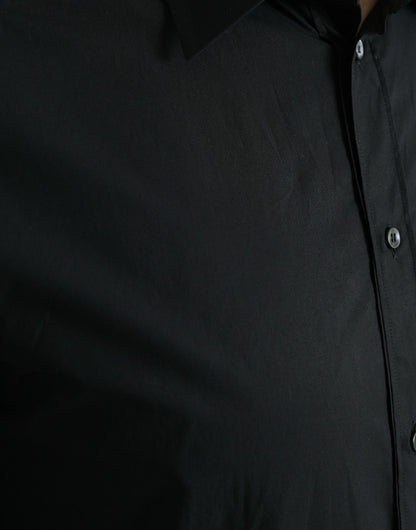 Dolce &amp; Gabbana Schwarzes Herren-Formalhemd aus Baumwolle in Gold