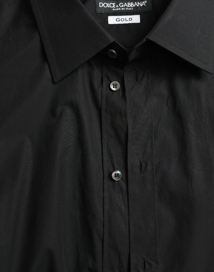 Dolce &amp; Gabbana Schwarzes Herren-Formalhemd aus Baumwolle in Gold