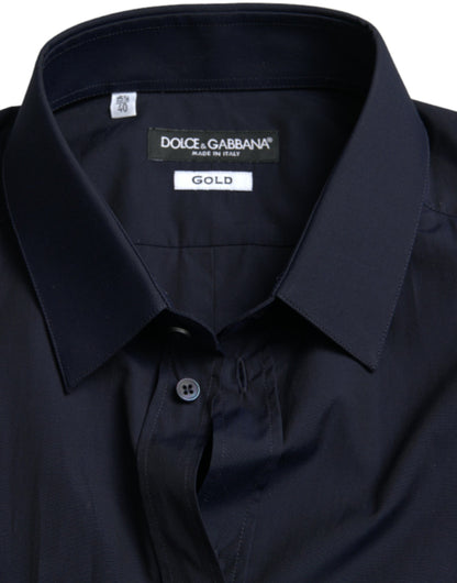 Dolce &amp; Gabbana – Marineblaues, formelles GOLD-Hemd in Slim Fit