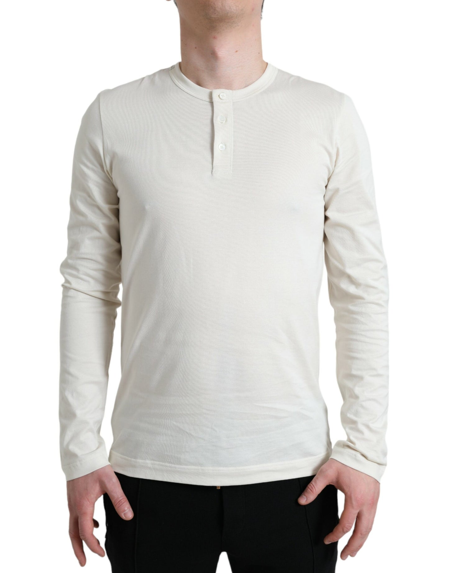 Dolce &amp; Gabbana – Henley-Pullover aus Baumwolle in Off-White