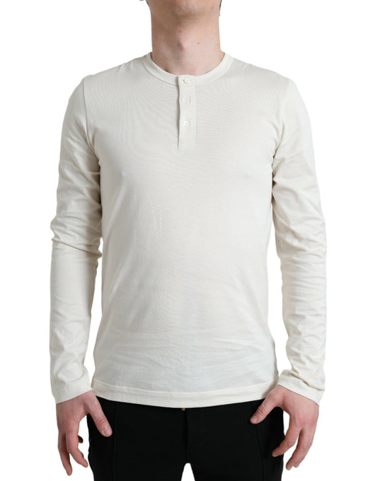 Dolce &amp; Gabbana – Henley-Pullover aus Baumwolle in Off-White