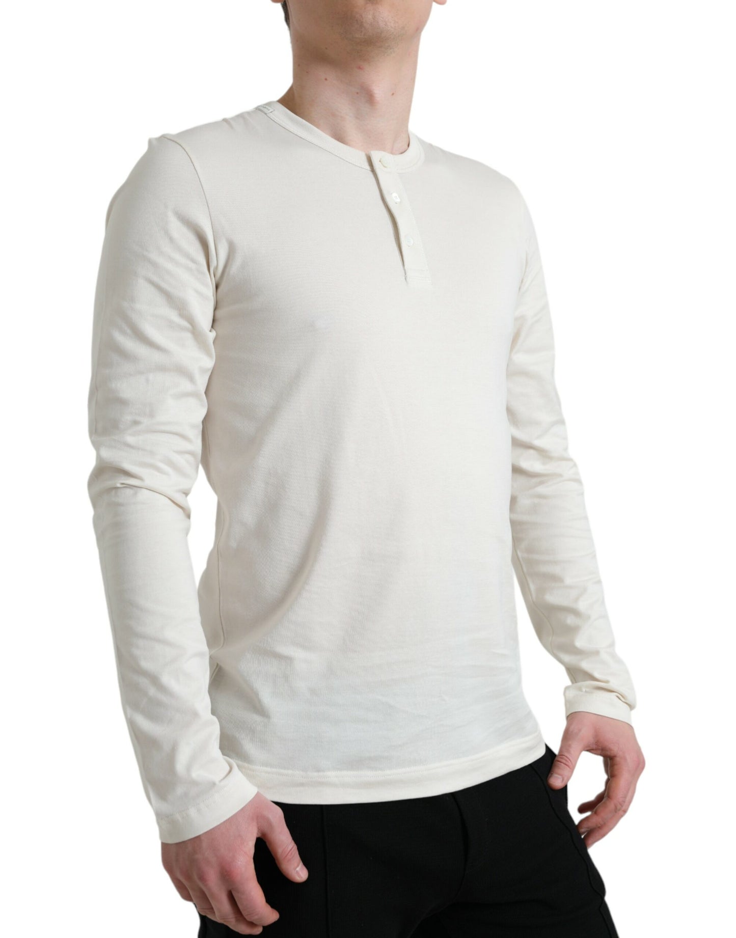 Dolce &amp; Gabbana – Henley-Pullover aus Baumwolle in Off-White