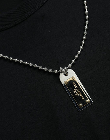 Dolce &amp; Gabbana – Schwarzes, kurzärmliges T-Shirt mit silberner Kette