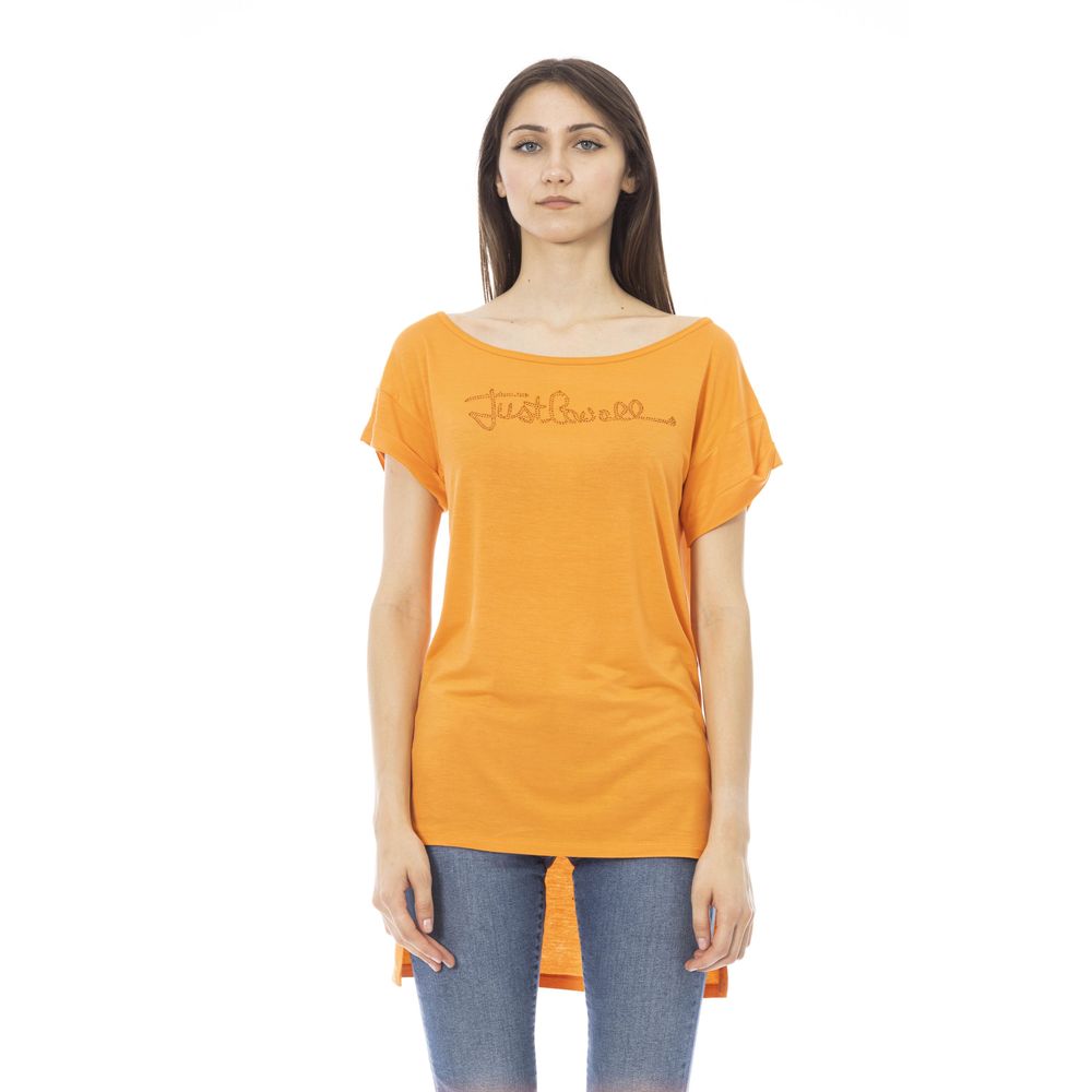 Just Cavalli Orangefarbenes Damen-T-Shirt aus Baumwolle