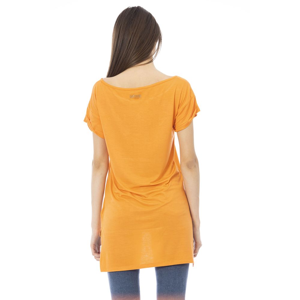 Just Cavalli Orangefarbenes Damen-T-Shirt aus Baumwolle
