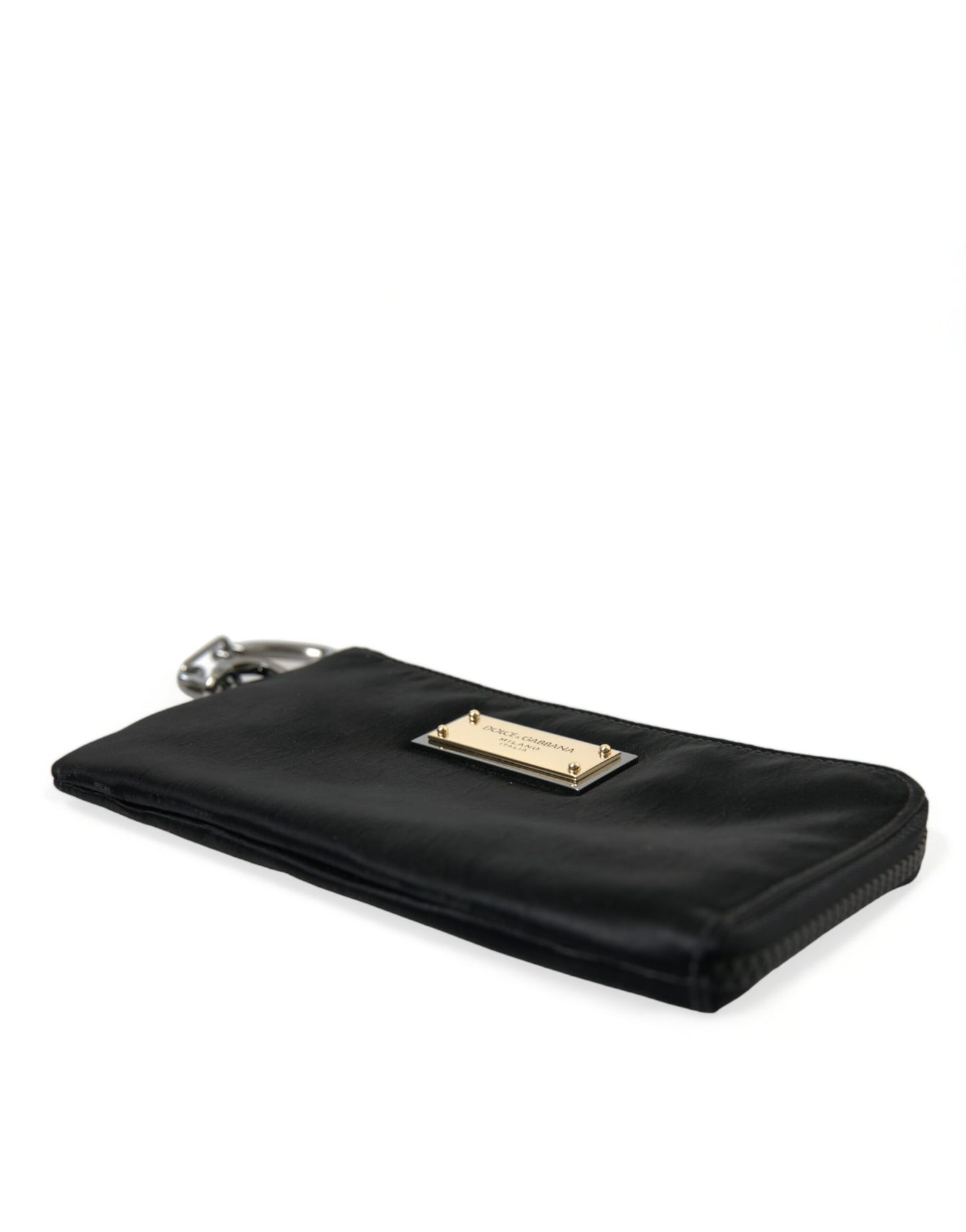 Dolce &amp; Gabbana – Schwarze Clutch mit Schlüsselanhänger und Logo-Plakette aus Nylon