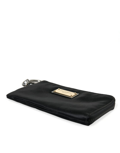 Dolce &amp; Gabbana – Schwarze Clutch mit Schlüsselanhänger und Logo-Plakette aus Nylon