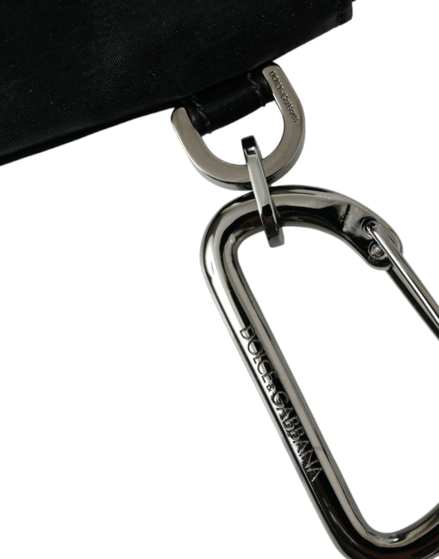 Dolce &amp; Gabbana – Schwarze Clutch mit Schlüsselanhänger und Logo-Plakette aus Nylon