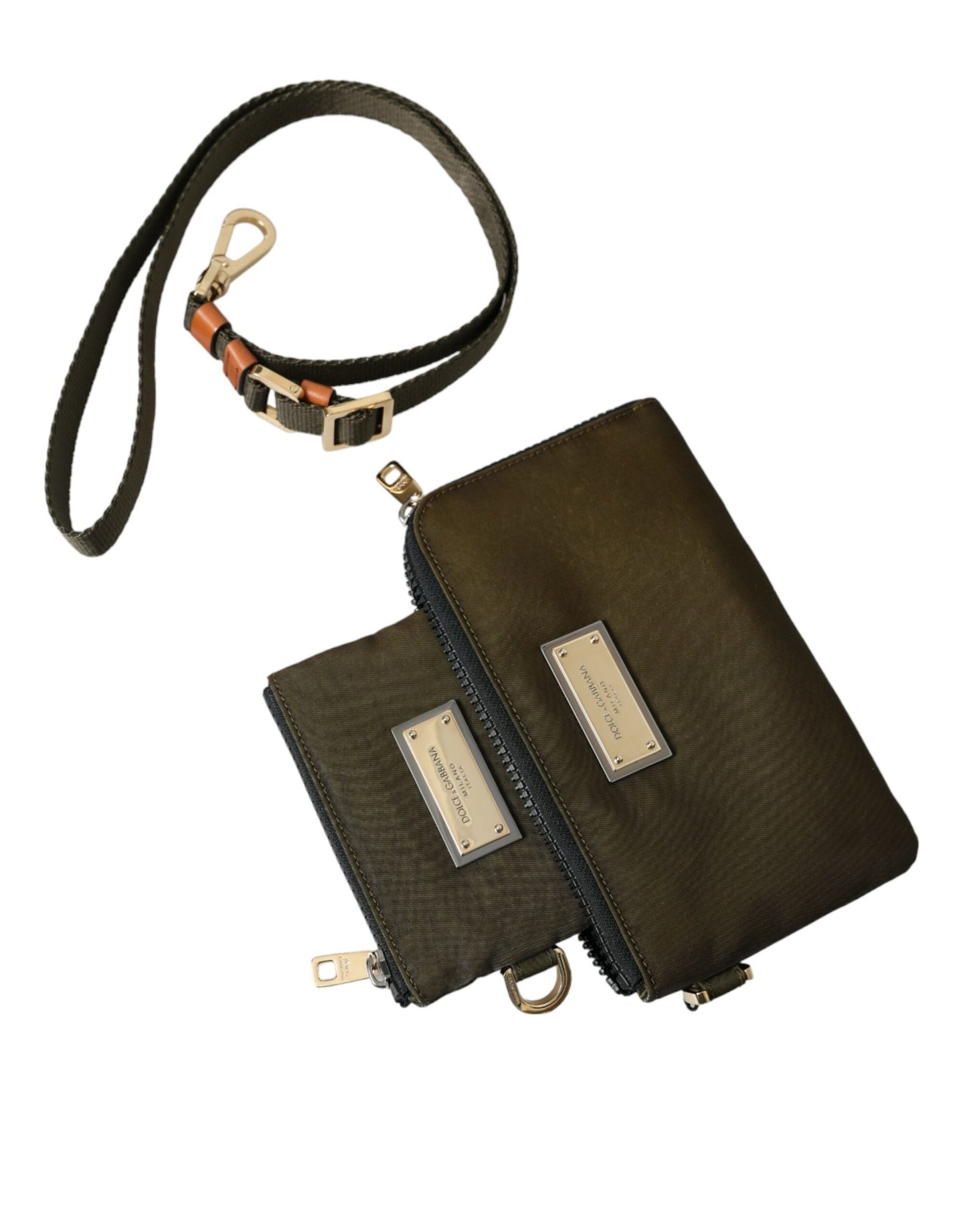 Dolce &amp; Gabbana Dunkelgrünes Nylon-Logo-Multifunktionsset, 2-teiliges Taschenset