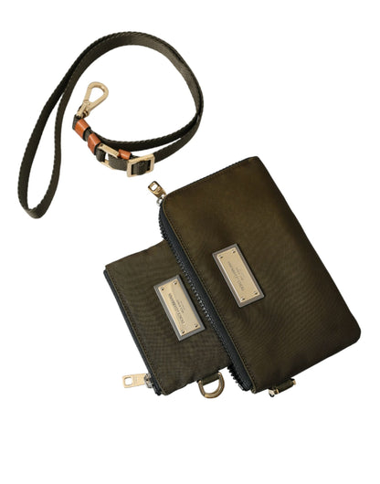 Dolce &amp; Gabbana Dunkelgrünes Nylon-Logo-Multifunktionsset, 2-teiliges Taschenset