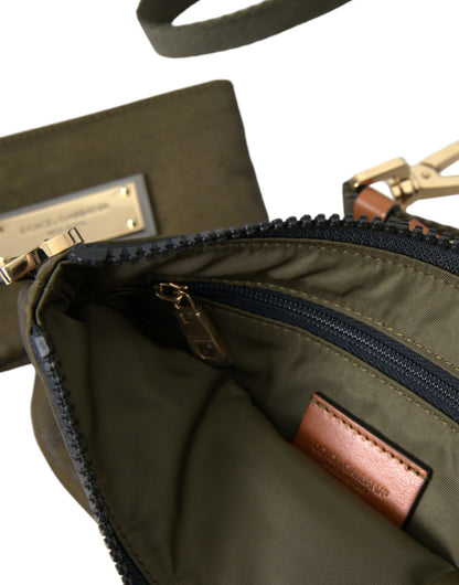 Dolce &amp; Gabbana Dunkelgrünes Nylon-Logo-Multifunktionsset, 2-teiliges Taschenset