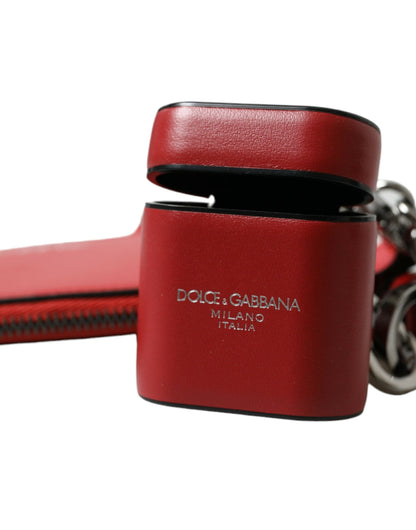 Dolce &amp; Gabbana – Airpods-Etui mit Riemen aus rotem Leder und silbernem Metalllogo