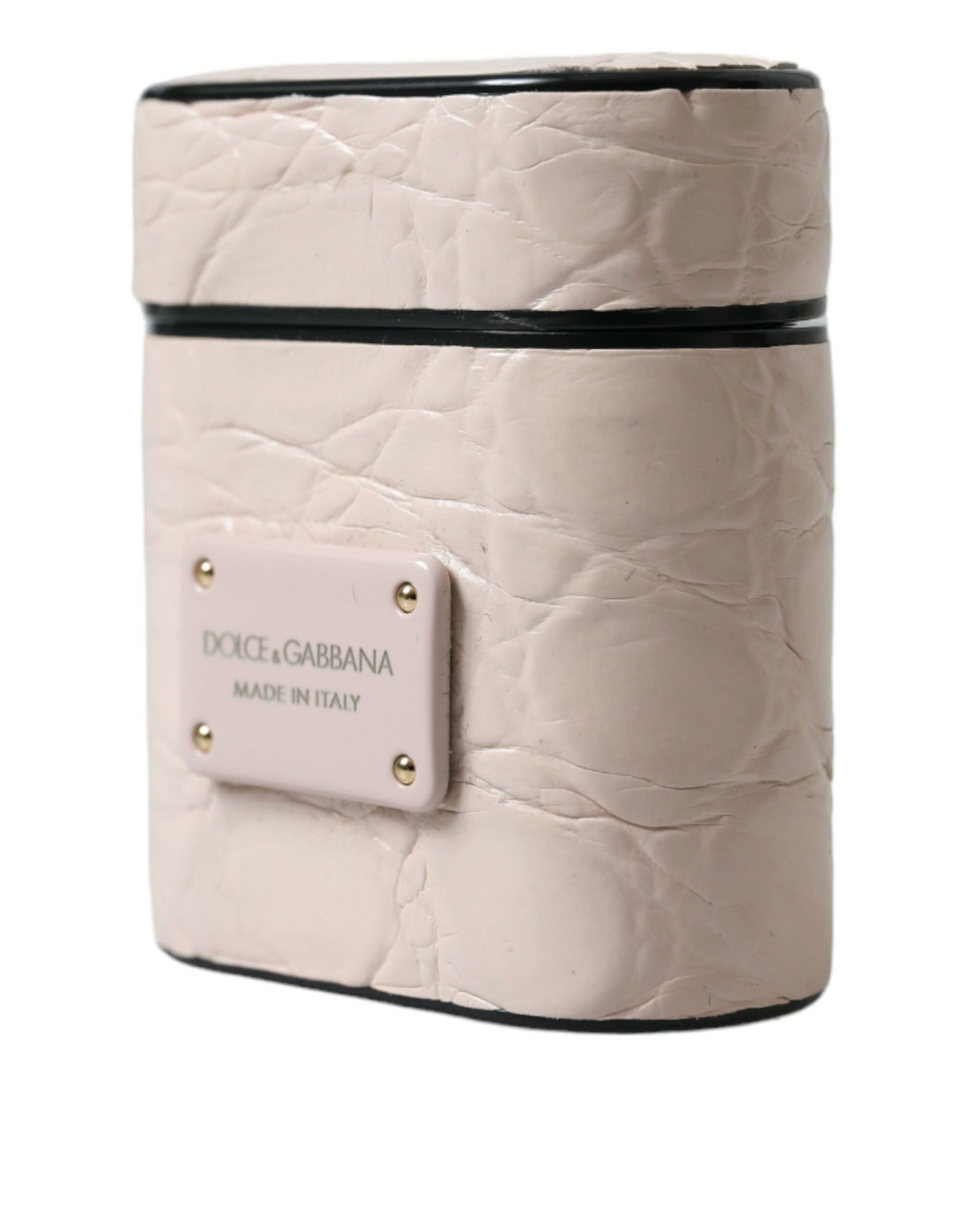 Dolce &amp; Gabbana – Airpods-Hülle aus hellrosa Kalbsleder mit Metall-Logoplakette