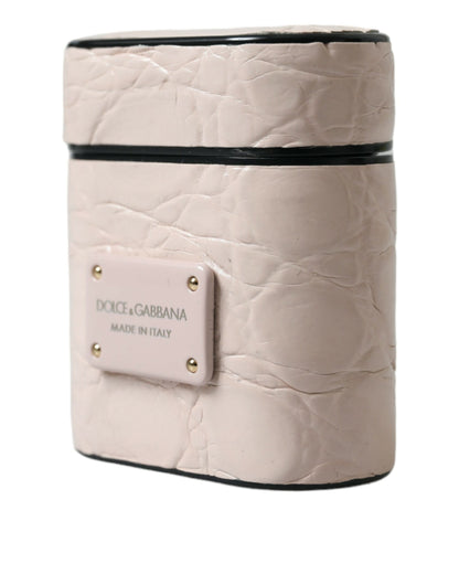 Dolce &amp; Gabbana – Airpods-Hülle aus hellrosa Kalbsleder mit Metall-Logoplakette