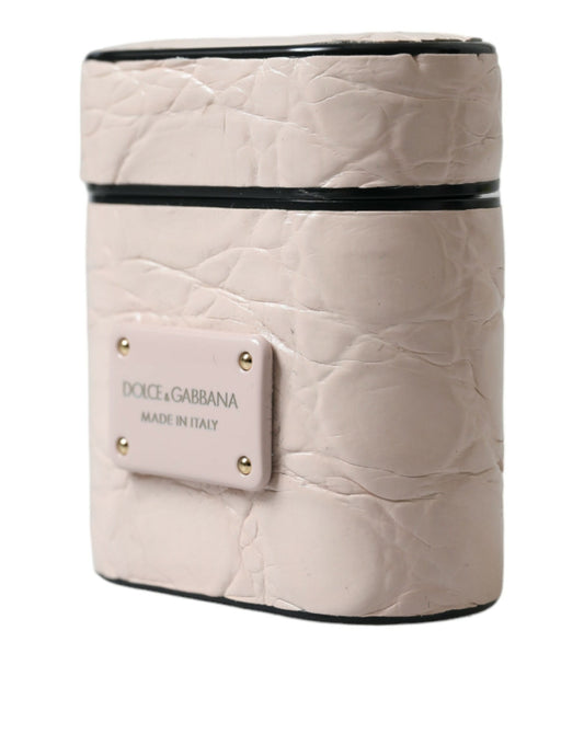 Dolce &amp; Gabbana – Airpods-Hülle aus hellrosa Kalbsleder mit Metall-Logoplakette