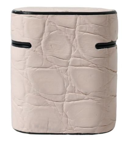 Dolce &amp; Gabbana – Airpods-Hülle aus hellrosa Kalbsleder mit Metall-Logoplakette