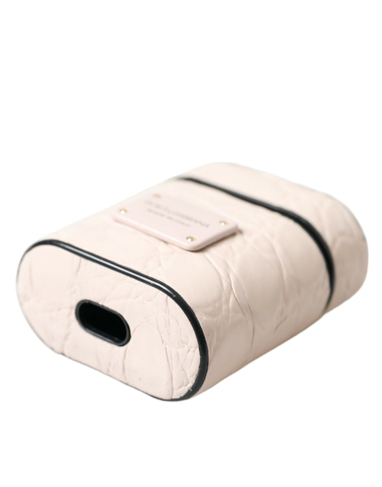 Dolce &amp; Gabbana – Airpods-Hülle aus hellrosa Kalbsleder mit Metall-Logoplakette