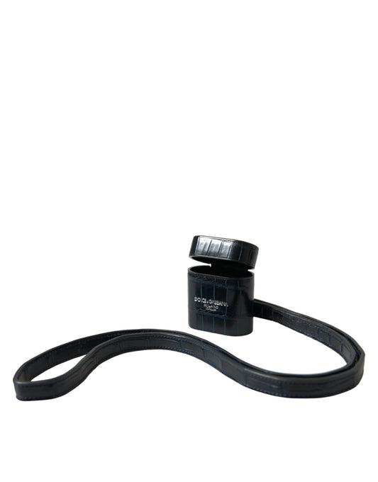 Dolce &amp; Gabbana – Airpods-Hülle aus schwarzem Krokodilleder mit silbernem Metalllogo