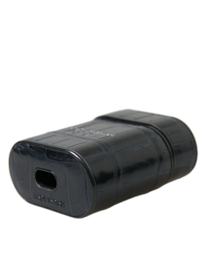 Dolce &amp; Gabbana – Airpods-Hülle aus schwarzem Krokodilleder mit silbernem Metalllogo