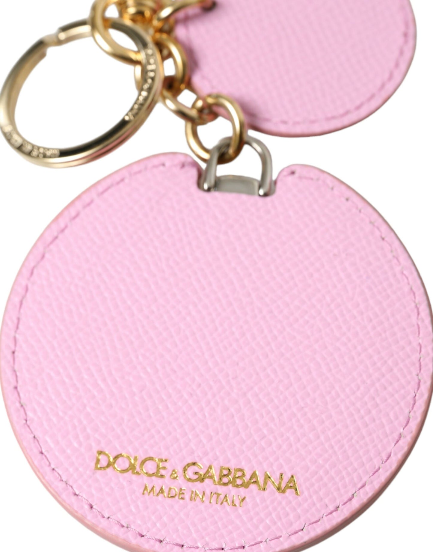 Dolce &amp; Gabbana Schlüsselanhänger aus rosa Kalbsleder mit goldenem Metall-Logo-Print