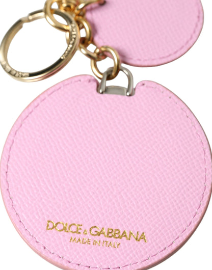 Dolce &amp; Gabbana Schlüsselanhänger aus rosa Kalbsleder mit goldenem Metall-Logo-Print