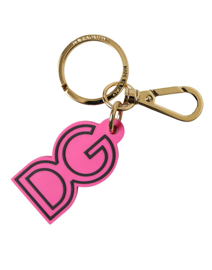 Dolce &amp; Gabbana Schlüsselanhänger mit DG-Logo aus rosa Gummi und goldfarbenem Metall