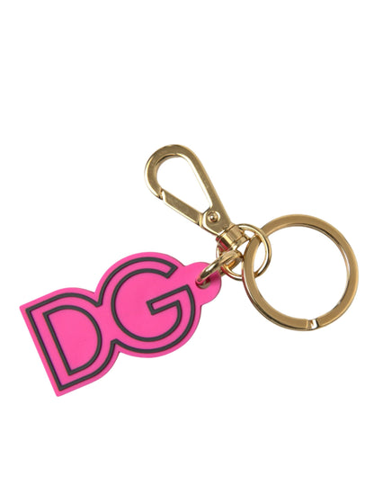 Dolce &amp; Gabbana Schlüsselanhänger mit DG-Logo aus rosa Gummi und goldfarbenem Metall